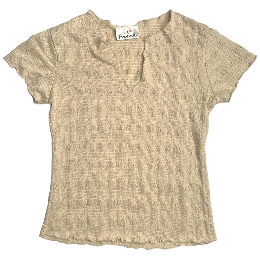 Vintage‎ 90s Tan Knit Top T-shirt by Fresh | Size Medium